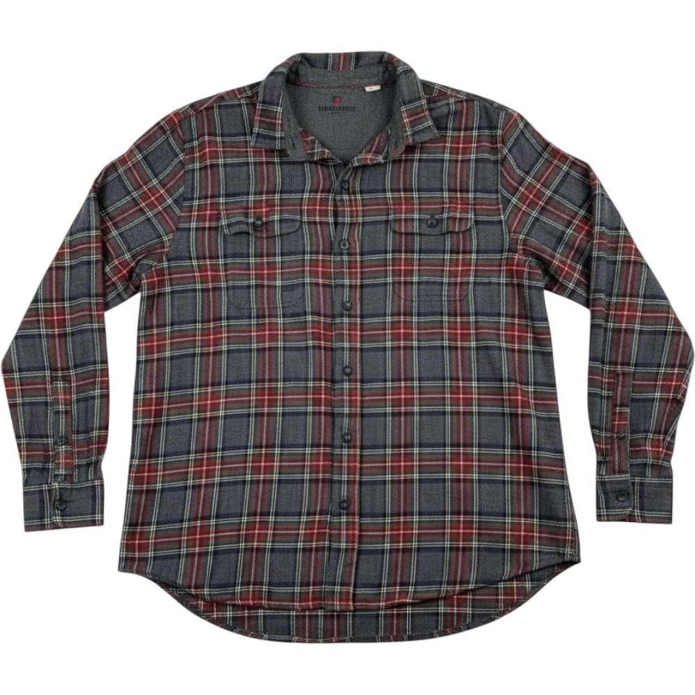 Woolrich Mens XL Plaid Button Down Shirt Grey Red Cotton Flannel HMT0687S